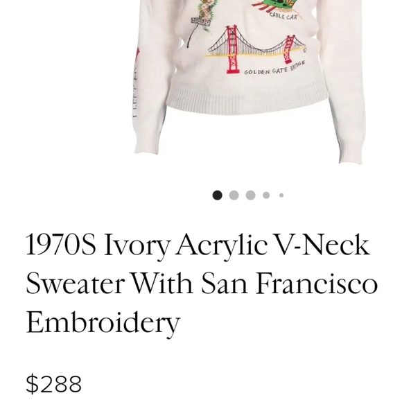 Vintage Acrylic V-Neck Embroidered Sweater - Picture 2 of 8